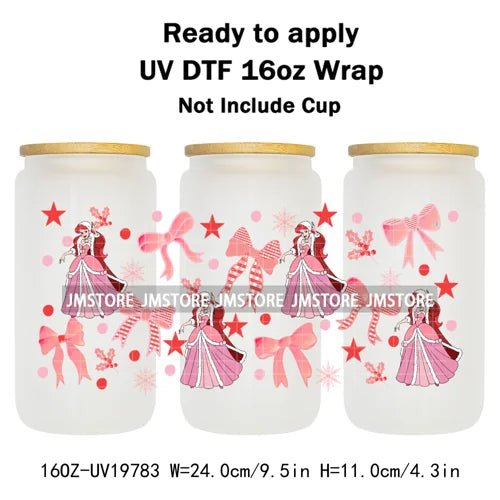 Coquette Princess Christmas Gifts 16OZ UV DTF Cup Wraps Ready To Apply Waterproof Transfer Stickers For Libbey Glass Can Cartoon