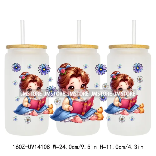 Cartoon Baby Princess Floral Flowers UV DTF Wraps Transfer Stickers Ready To Apply Waterproof For 16OZ Libbey Glass Can Tumblers