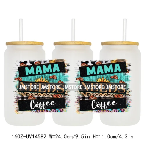 Howdy Western Mama Cowhide UV DTF Wraps Transfer Sticker Selfadhesive Waterproof High Quality For 16OZ Libbey Glass Can Tumbler