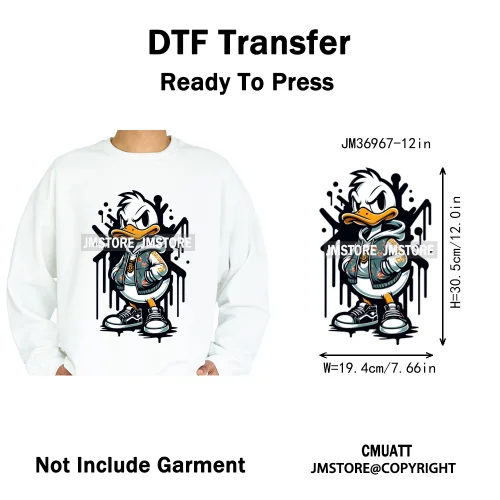 12in Cool Urban Trap Style King Animal Rich Ducks With Gold Chain Iron on DTF Heat Transfer Sticker Ready to Press for Clothing