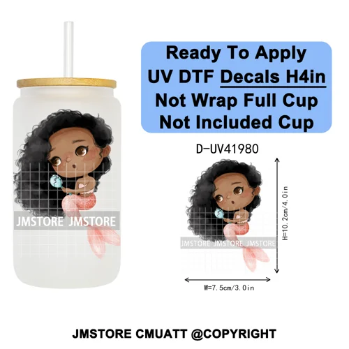 Cute Little Mermaid Cartoon Princess Festive UV DTF Transfer Stickers Decals Ready To Apply Waterproof For 16OZ Libbey Glass Can