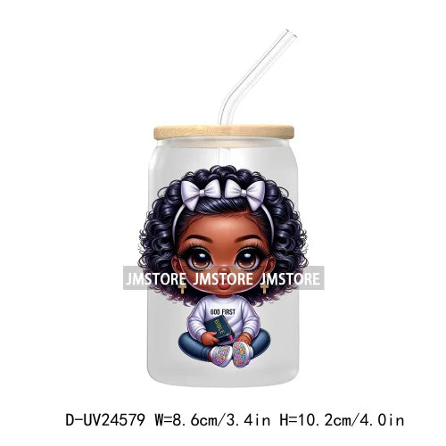 Black Chibi Girl UV DTF Transfers Stickers Decals For Libbey Cold Cups Mugs Tumbler Waterproof DIY Craft Beautiful Afro Woman