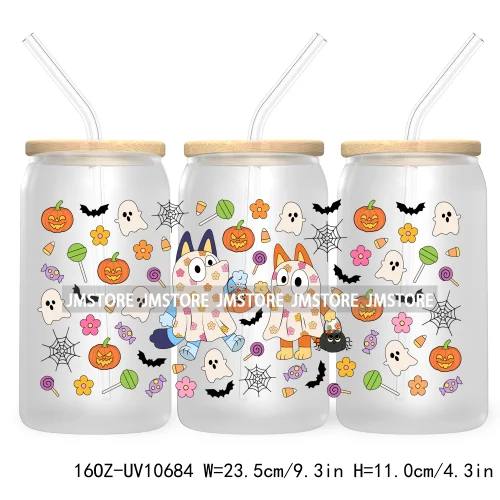 Fall Pumpkin Halloween Season 16OZ UV Cup Wrap DTF Transfer Stickers For Libbey Glass Can Cups Tumbler Cute Cartoon Mouse Ghost