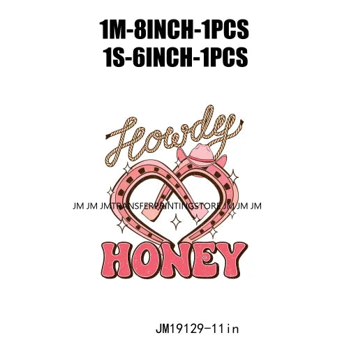 Retro Distressed Western Cowboy Horse Boot Scootin Valentines Day Howday Honey Couple Iron On DTF Transfer Stickers For Clothing