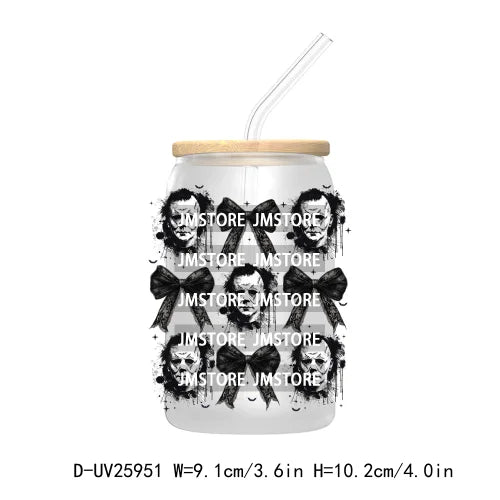 Horror Coquette Halloween UV DTF Transfer Stickers Decals For Libbey Cold Cups Mugs Durable Waterproof Custom Labels Scary Movie