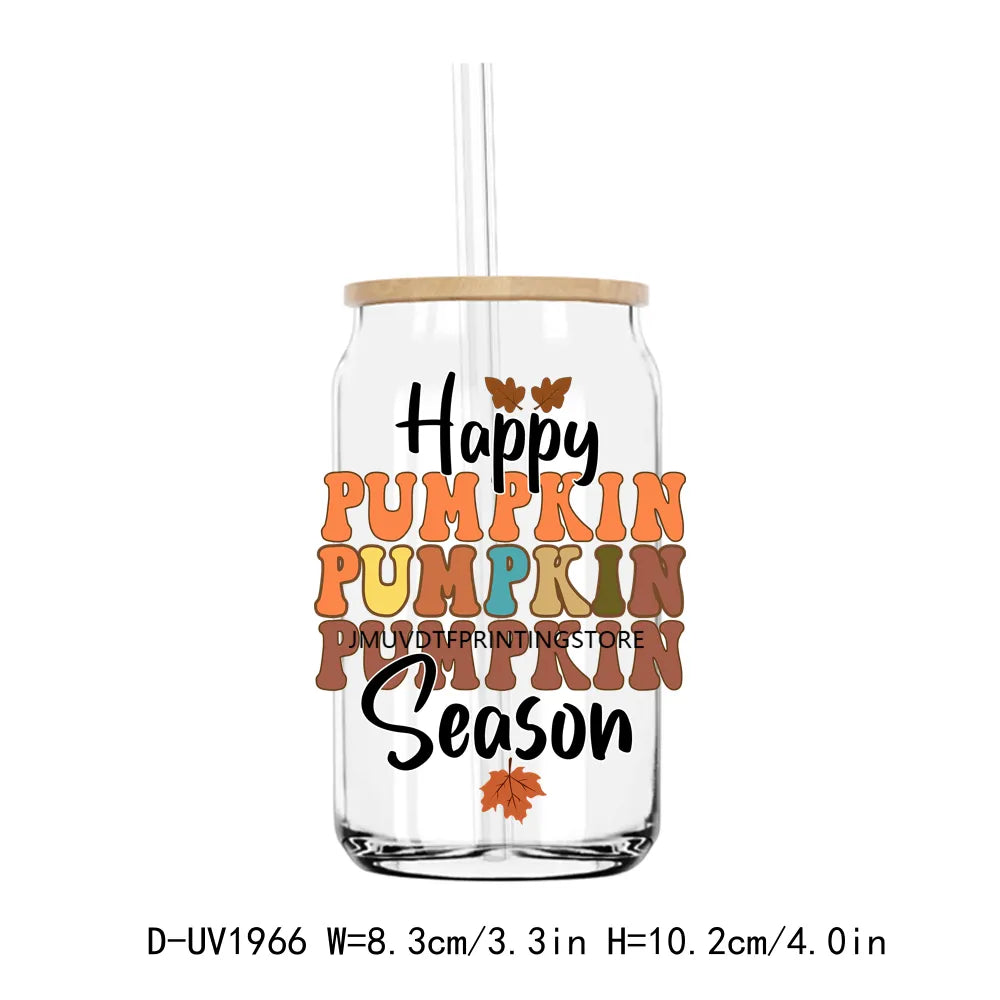 Hello Fall Babe Thanksgiving Mama Pumpkin UV DTF Transfers Stickers Decals For Libbey Cold Cups Mugs Tumbler Waterproof DIY Craf