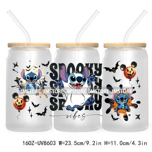 Spooky Vibes Halloween Princess 16OZ UV DTF Cup Wrap Transfer Stickers Custom Label Durable Waterproof Logo For Libbey Glass Can