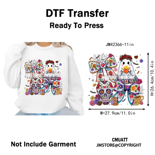 Coquette Halloween Spooky Espantan Latina Mexican Conchas Ghost Iron on DTF Washable Transfer Sticker Ready to Press for Hoodies
