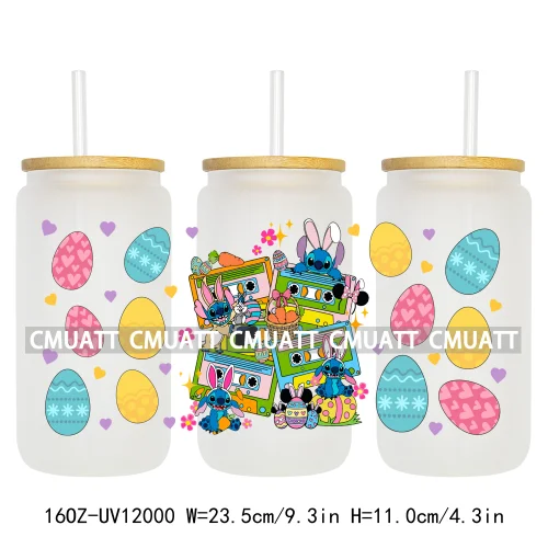 Cartoon Easter Vibes Animal Eggs Bunny Hunting Horror Killer 16OZ UV DTF Cup Wrap Sticker Label DIY Logo For Libbey Glass Can