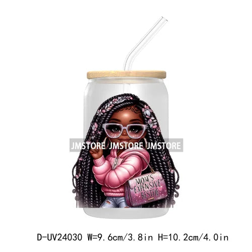 Black Chibi Girl UV DTF Transfers Stickers Decals For Libbey Cold Cups Mugs Tumbler Waterproof DIY Craft Beautiful Afro Woman