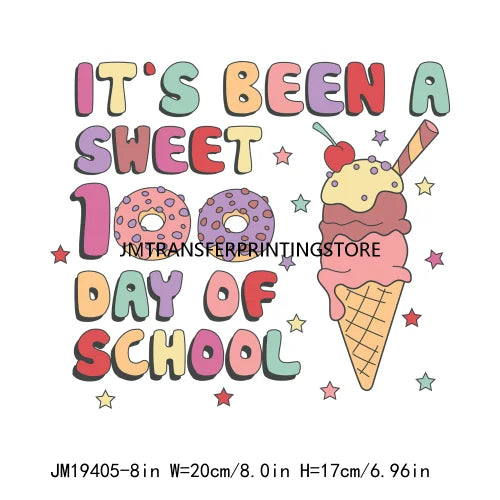 Happy 100th Days Of School Washable Printing Back To School Teach School Vibes Iron On DTF Transfer Stickers Decals For Clothing