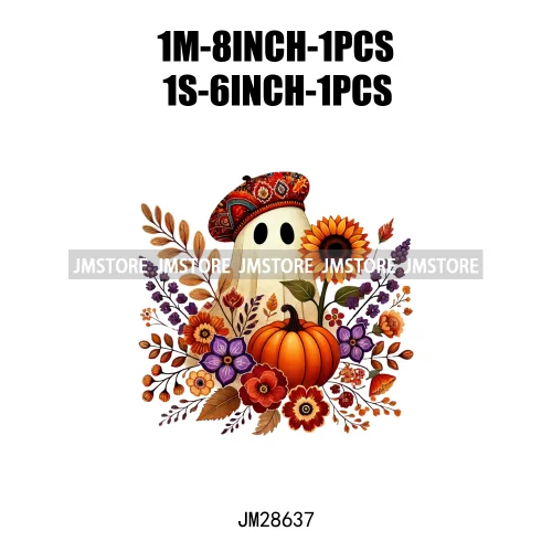 Cute Fall Florals Spooky Ghost Halloween Pumpkins Leaves Autumn  Iron On DTF Transfers Stickers Ready To Press For T-shirts Bags