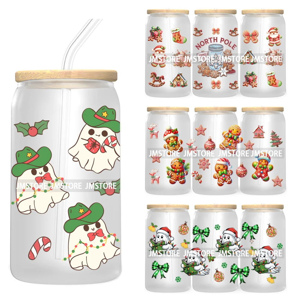 Gingerbread Christmas Coffee Latte UV DTF Cup Wrap For Libbey Glass Can Transfer Stickers Waterproof Custom Book Ghost Christmas