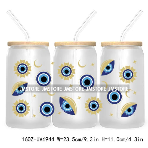 Blue Evil Eye 16OZ UV DTF Cup Wrap Transfers Stickers For Libbey Glass Can Cups Tumbler Waterproof Craft Mexican Culture Wraps