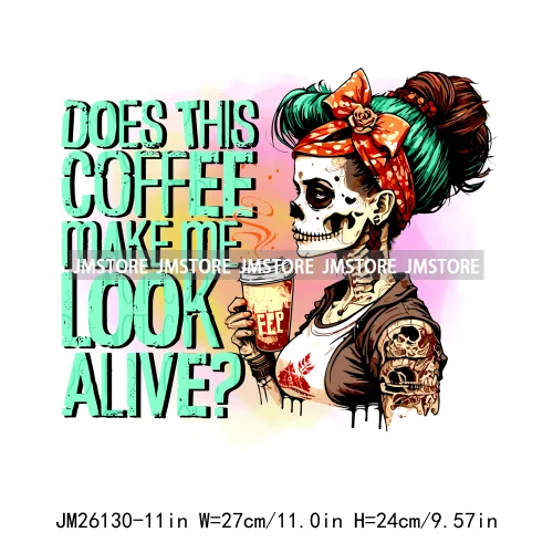 Colorful Coffee Skull Mom Life Boujee Sarcastic Good Moms Say Bad Words DTF Iron On Transfer Stickers Ready To Press For Clothes
