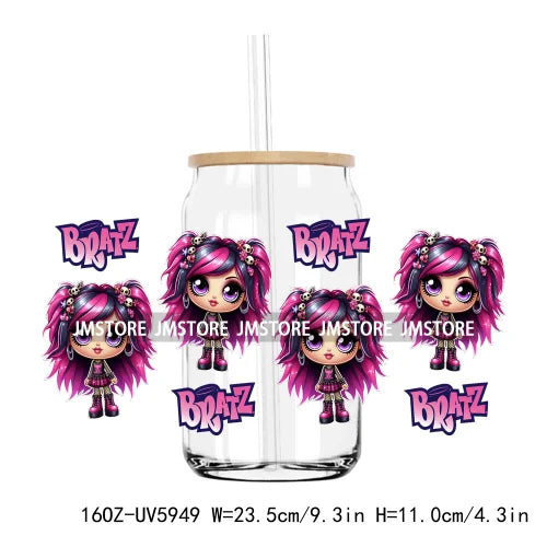 Latina Culture Cartoon Girls 16OZ UV DTF Cup Wrap Transfers Stickers Custom Labels Durable Waterproof Logo For Libbey Glass Can