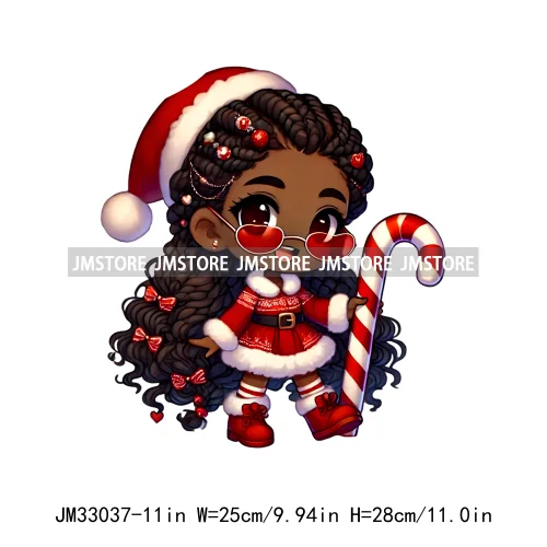 Sweet Santa African American Girly Christmas Character Holiday Vibes Xmas Iron On DTF Transfers Stickers Ready To Press T-shirts