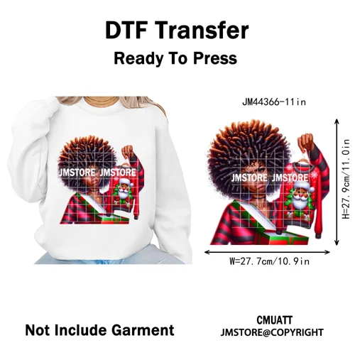 Funny Xmas Afro Glam Girly Gifts Holly Christmas Light Iron on Washable DTF Heat Transfers Stickers Ready to Press for Clothes