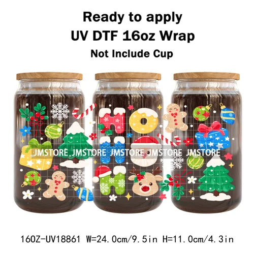 Funny Christmas Sweet Dessert UV DTF Cup Wrap Ready To Apply Transfer Sticker Waterproof 16OZ Tumbler Wraps For Libbey Glass Can