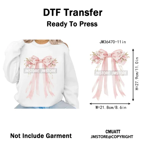 Floral Love Season Coquette Bow Wedding Party Vibes Decals Iron on DTF Washable Transfers Stickers Ready to Press for Dresses