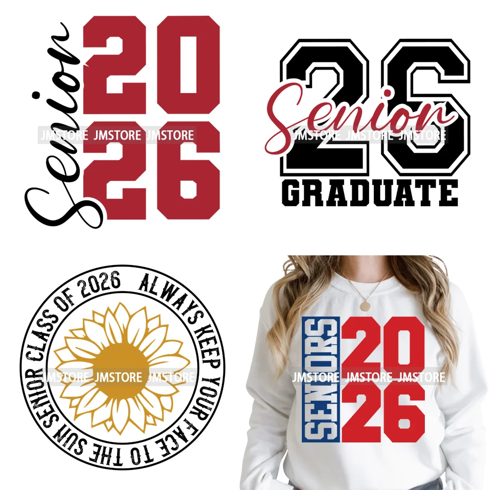 2026 Varsity Graduate Season College Senior Year Bow Iron on Washable DTF Heat Transfers Stickers Ready to Press for Sweatshirts