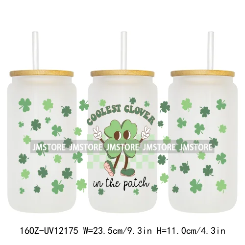 Coquette St Patrick's Day Lucky Shamrock 16OZ UV Cup Wrap DTF Transfer Stickers For Libbey Glass Can Cups Tumbler Custom Prints