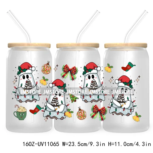 Gingerbread Christmas Coffee Latte UV DTF Cup Wrap For Libbey Glass Can Transfer Stickers Waterproof Custom Book Ghost Christmas