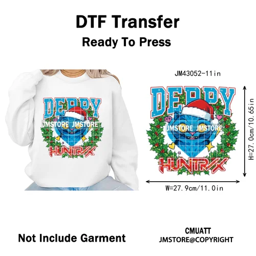 Kpop Christmas Santa Boys Girls Band Cartoon Demon Characters Iron on Washable DTF Transfers Stickers Ready to Press for Clothes