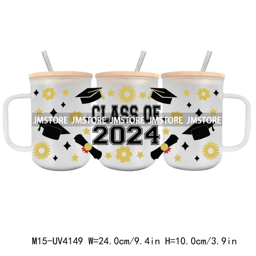 Class Of 2024 UV DTF Sticker For 15OZ Mug Libbey Glass Cup Can Wrap Transfer Stickers Custom Labels DIY Logo Cartoon Graduation