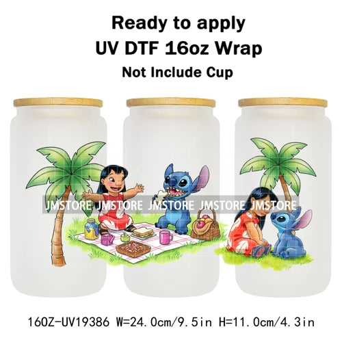 Tropical Cartoon Summer Vibes Splash UV DTF Wraps Transfer Sticker Waterproof High Quality For 16OZ Libbey Glass Can Tumblers