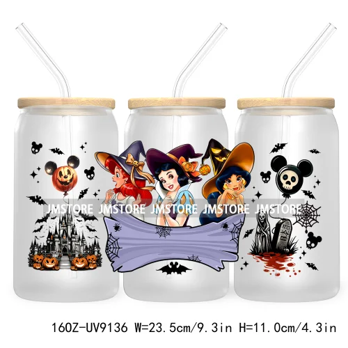 Mouse And Friends Halloween 16OZ UV DTF Cup Wrap Transfer Stickers Custom Labels Waterproof For Libbey Glass Can Magical Kingdom