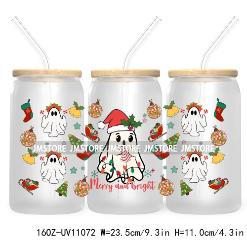 Gingerbread Christmas Coffee Latte UV DTF Cup Wrap For Libbey Glass Can Transfer Stickers Waterproof Custom Book Ghost Christmas