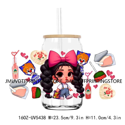 Latina Cartoon Girls UV DTF Sticker For 16OZ Libbey Glass Cup Can Wrap Transfers Stickers Custom Labels DIY Logo Mexican Snacks