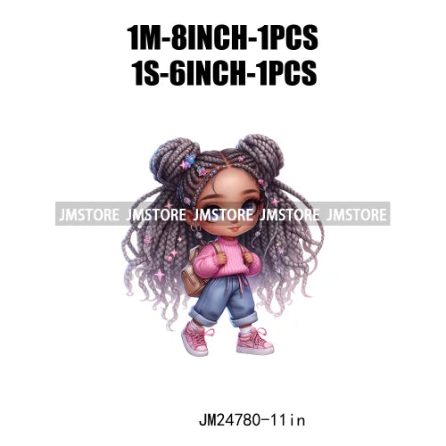 Washable Fashion Dreadlocks Cozy Casual School Chibi Girls Designs Iron On Heat Press DTF Transfer Stickers For Clothing Bags