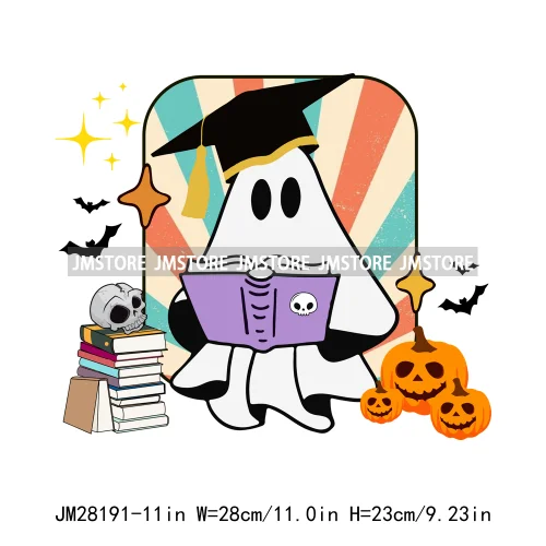 Diy Spooky Ghost Love Reading More Books Good Vibes Halloween Decals DTF Iron On Transfers Stickers Ready To Press For T-shirts
