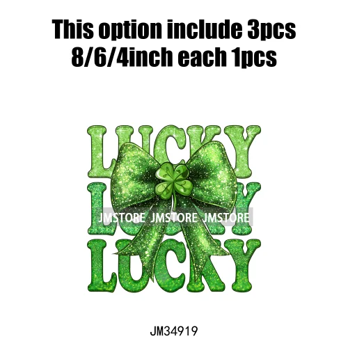 Feeling Lucky Vibes Coquette Shamrock Irish St Patrick's Day Iron On DTF Heat Transfers Stickers Ready To Press For T-shirts Bags