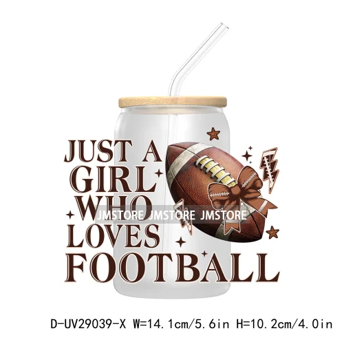 Retro Football Coquette Bow UV DTF Transfer Stickers Decals For Libbey Cold Cups Mugs Tumbler Waterproof Craft Sport Game Day