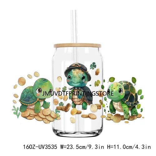 Green St. Patrick's Day UV DTF Sticker For 16OZ Libbey Glass Cup Can Lucky Shamrock Wrap Transfer Sticker Custom Labels DIY Logo