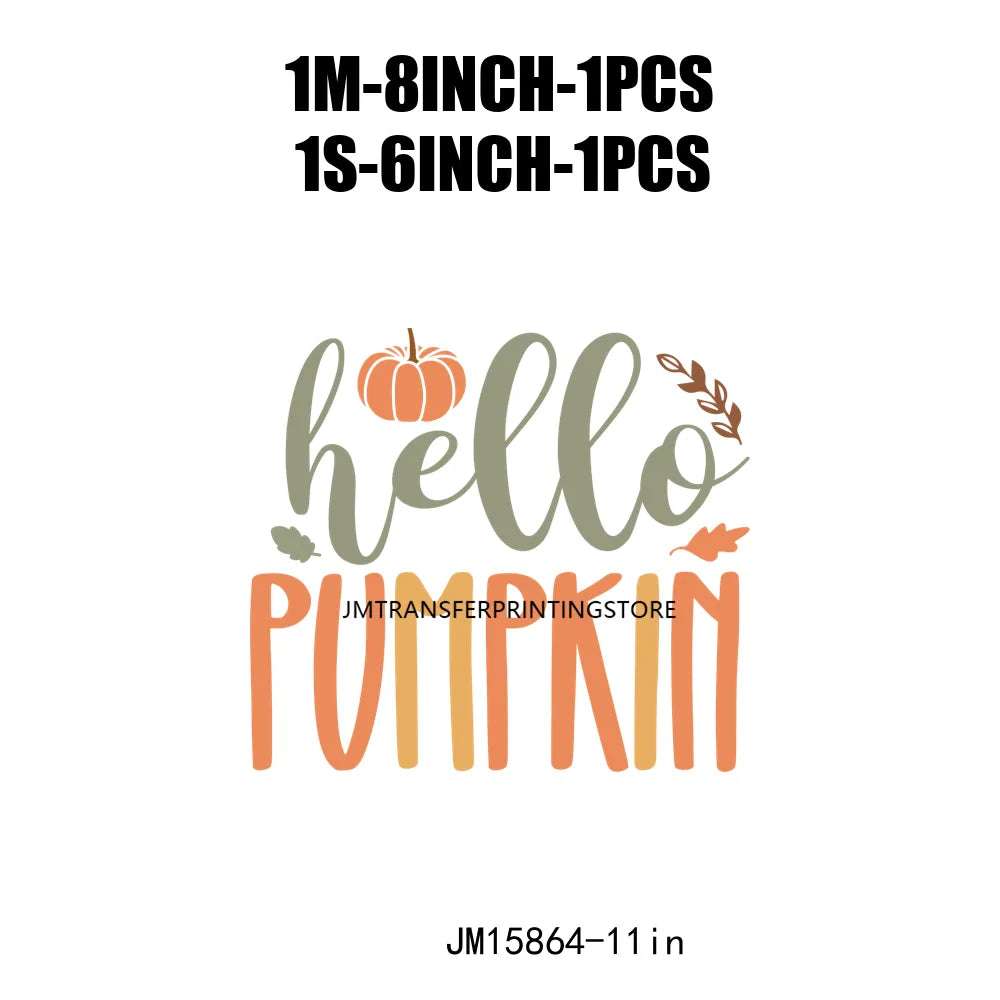 Hello Pumpkin Sweaters Bonfires DIY Logos Fall In The Air Autumn Vibes Iron On DTF Transfer Decals Ready To Press For T-Shirts