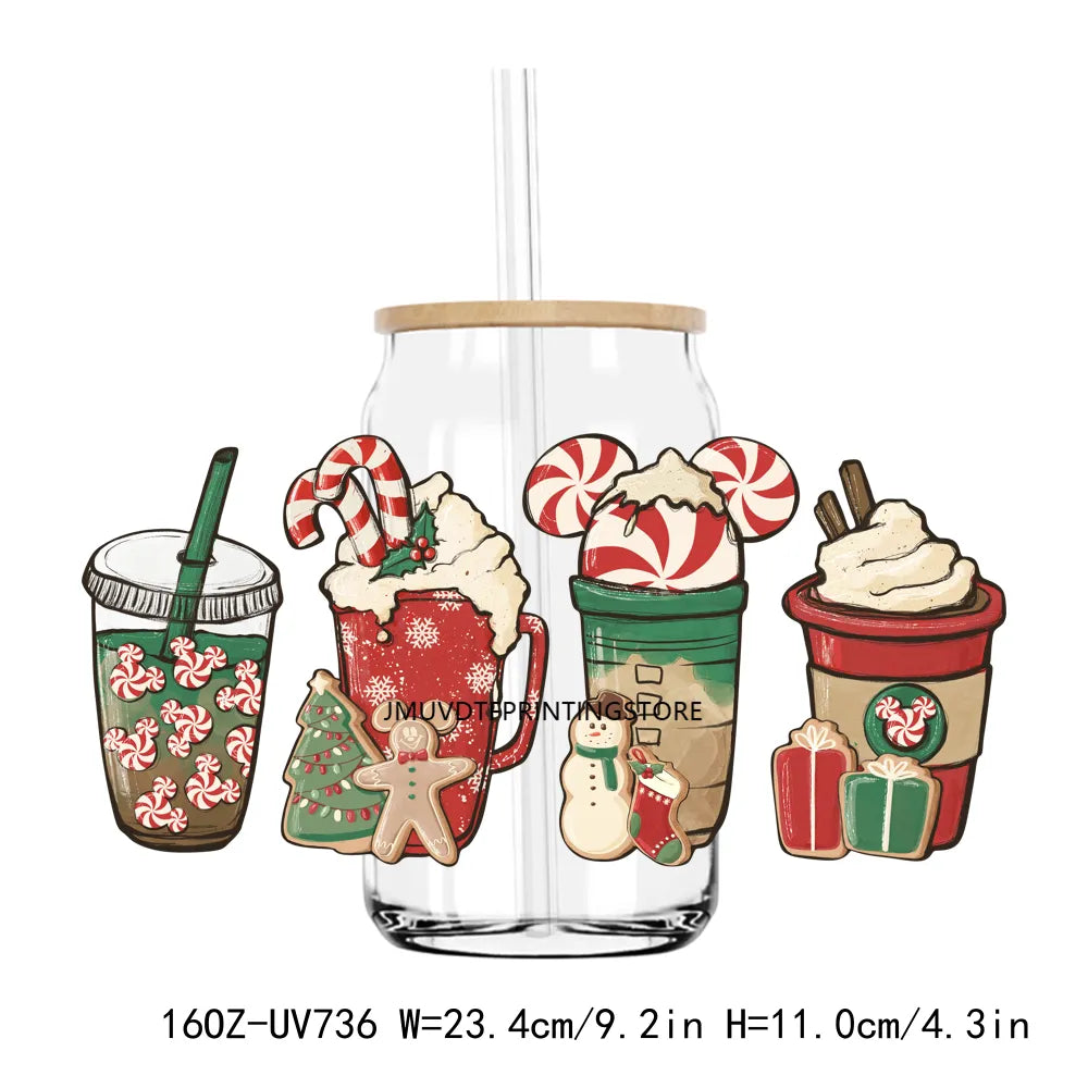 Pink Christmas Coffee Drink 16OZ UV DTF Cup Wrap Transfers Stickers Custom Labels DIY Durable Waterproof Logo For Libbey Glass