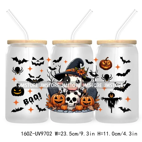 Halloween Spooky Bat Cartoon Character 16OZ UV DTF Cup Wrap Transfer Stickers Custom Labels Waterproof Logo For Libbey Glass Can