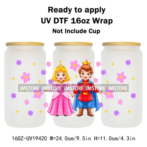 Kids Cartoon Character Flowers Butterfly 16OZ UV DTF Cup Wraps Ready To Apply Waterproof Transfer Stickers For Libbey Glass Can
