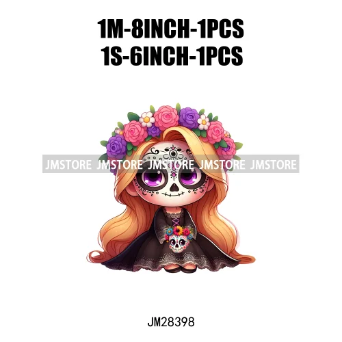 Washable Day Of The Dead La Catrina Dolls Designs Cartoon Princess Hispanic Girly Iron On DTF Transfers Stickers For Hoodies