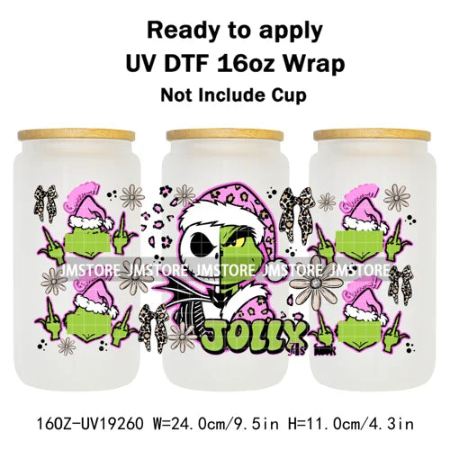 Horror Xmas Ghouls Characters NBC 16OZ UV DTF Cup Wraps Ready To Apply Durable Transfer Stickers For Libbey Glass Can Christmas