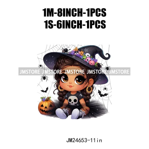 Custom Halloween Spooky Witch Latina Baby Girls Iron On Decals Hispanic Princess DTF Heat Press Transfers Stickers For Hoodies