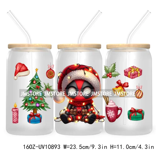 Cute Baby Horror Characters Christmas Season 16OZ UV DTF Cup Wrap Transfer Stickers Durable Waterproof Logo For Libbey Glass Can