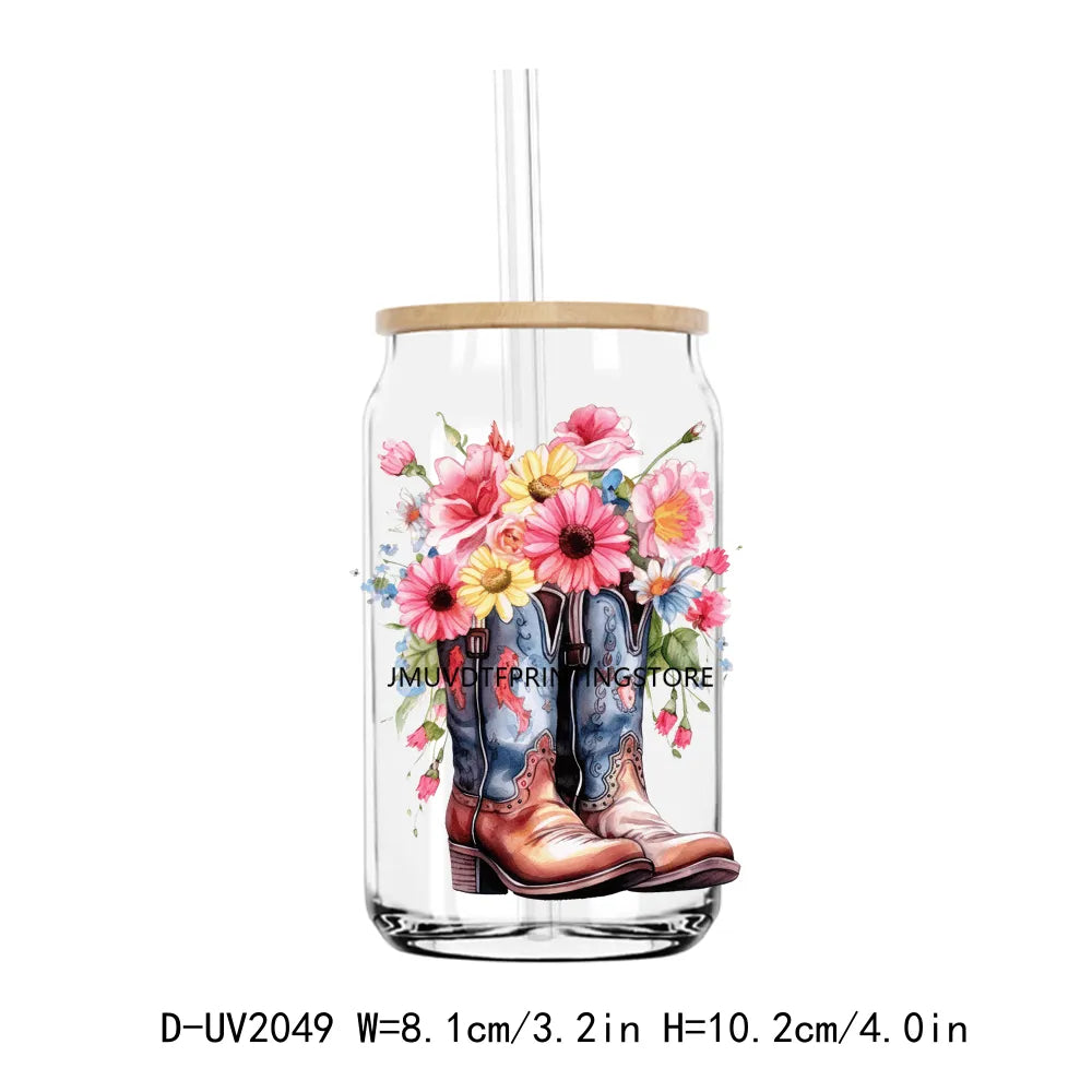 Cow Girls Boots And Sunflowers UV DTF Transfers Stickers Decals For Libbey Cold Cups Mugs Tumbler Waterproof DIY Craft