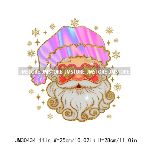 Faux Glitter Merry Christmas Season Merry And Bright Santa Baby Decals Iron On DTF Transfers Stickers Ready To Press For T-shirt