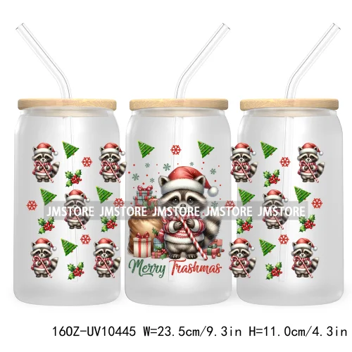 Merry Mama Social Club UV DTF Cup Wraps Transfers Sticker For 16OZ Libbey Glass Can Holiday Christmas Santa Tree Coquette Bow