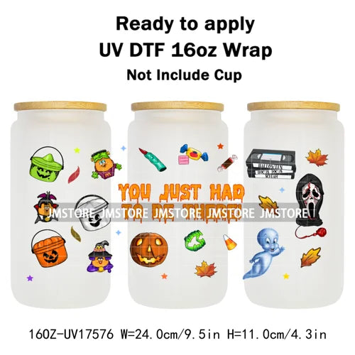Movies Characters Horror Halloween Cartoon 16OZ UV DTF Cup Wraps Ready To Apply Waterproof Transfer Sticker For Libbey Glass Can